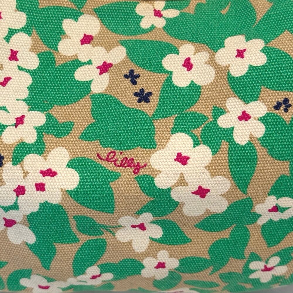 Lilly Pulitzer Green Khaki Floral Hobo Handbag Bag Preppy Vintage Purse - Picture 4 of 7